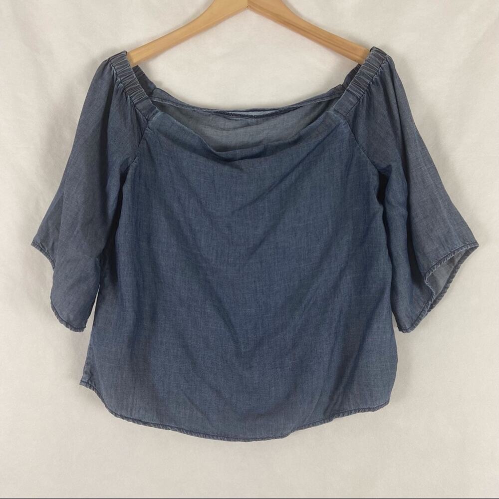 Chicos Black Label Chambray Off Shoulder Top Size #1 = Small - Picture 7 of 9